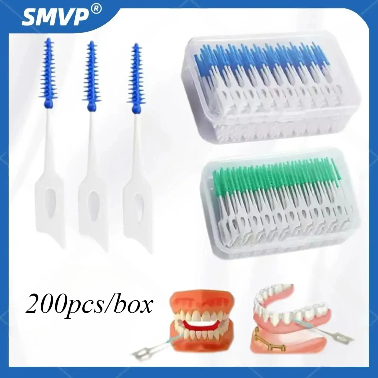 

Interdental Silicone Brushes 200 Units Dental Toothpicks Brush Between Teeth With Thread Oral Cleaning Tools