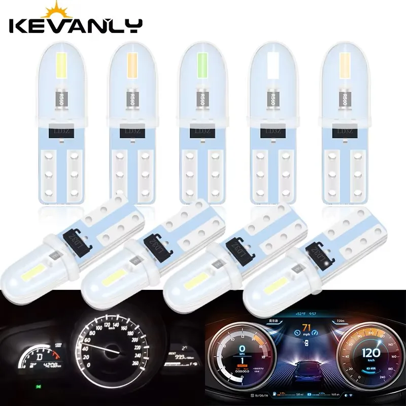 10pcs T5 W3W LED Bulb 3014 2SMD Super Bright Car Interior Dashboard Instrument Lamp Silicone Auto Side Wedge Light