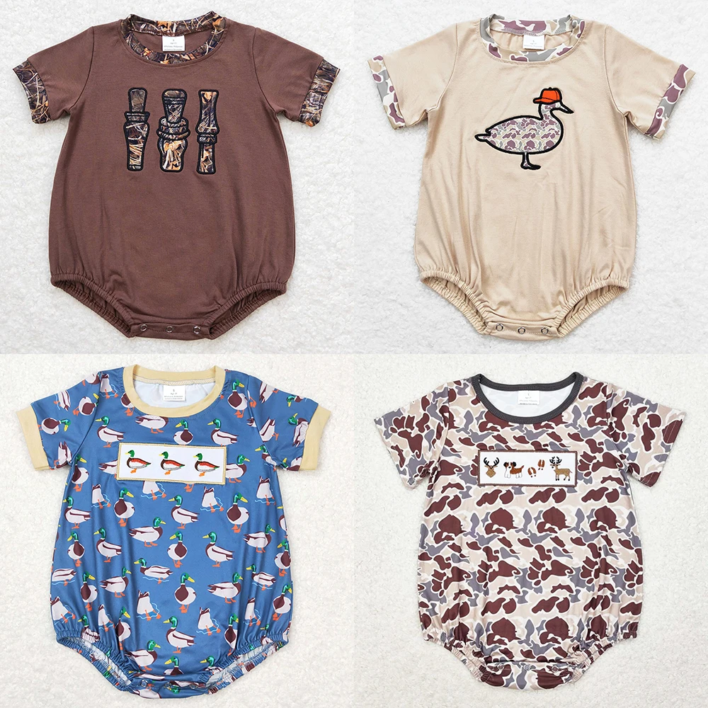 Mamelucos de manga corta para bebés, monos de pato de camuflaje, monos de moda para niños pequeños, monos de burbujas para niños, monos para niños, Boutique, nuevo