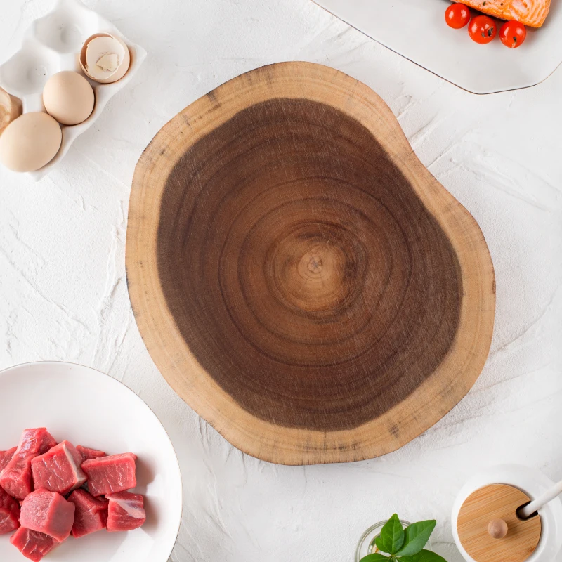 Exquisite Acacia Wood Round Cutting Board - Reversible, Non-Splicing, Charcuterie Cheese Board, Dessert Plate, Steak Tray