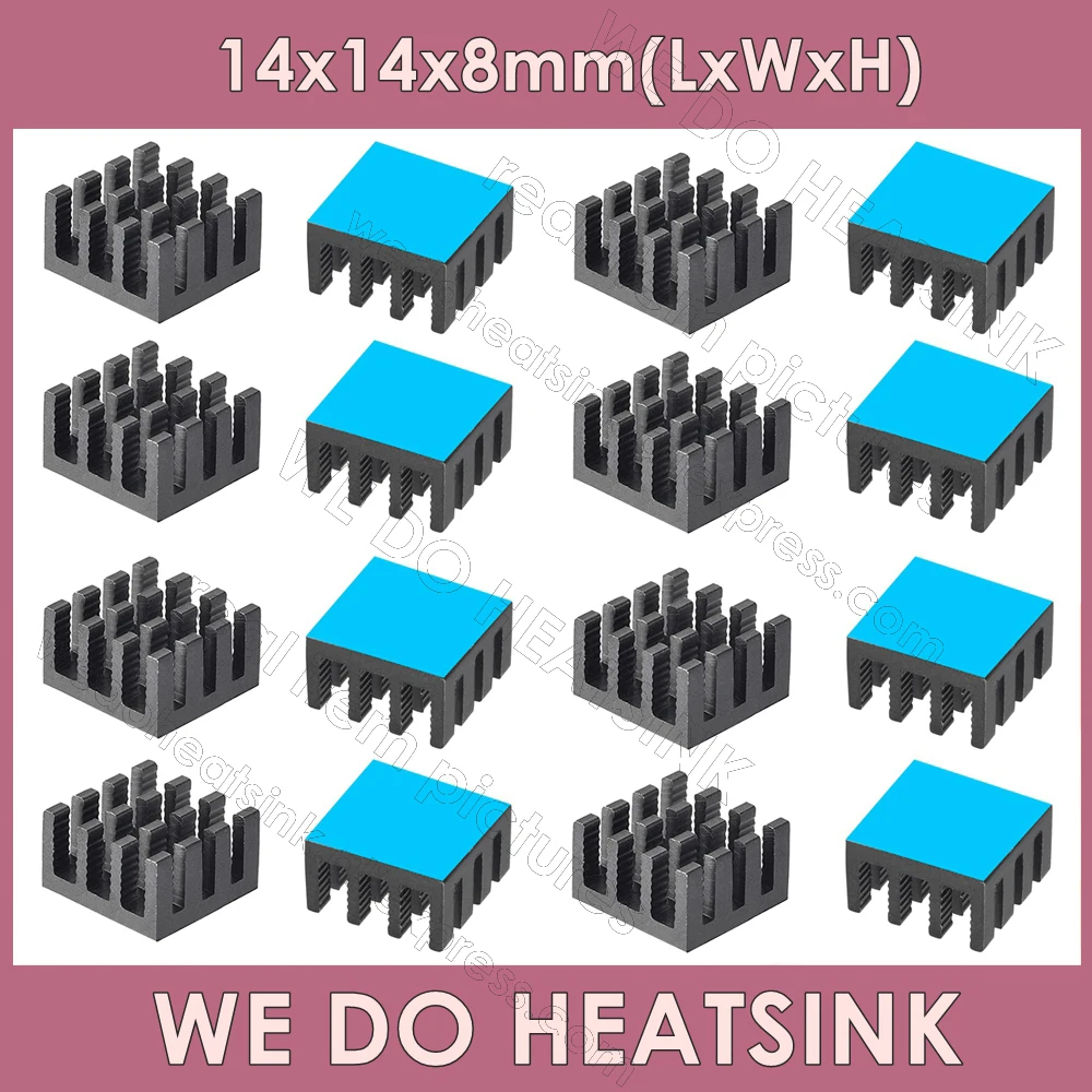 

WE DO HEATSINK 14x14x8mm Without or With Thermal Pad Black Anodzied Slotted Aluminum Heatsink Radiator Cooling Cooler