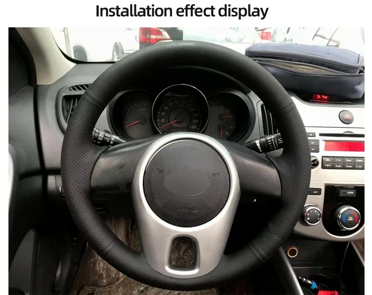 Handgenähter Lenkradbezug für Kia 2013 Soul 2011 2012 2019, Venga-Mikrofaser-Leder – Detail 2
