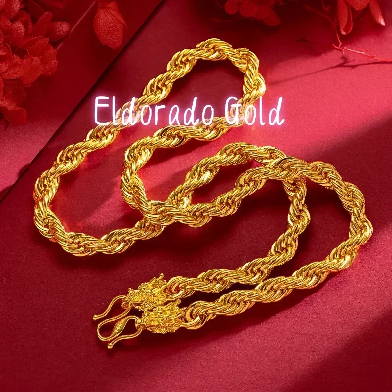 

Eldorado Gold 9999 Men's Real Gold Personalized Fried Dough Twists Necklace Neckchain 24K Real Gold Dragon Necklace