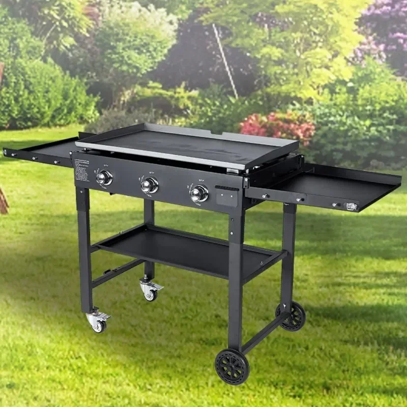 Gas Propane Grill Outdoor Barbeque Flat Top 3 Burners Nonstick Gas Griddle For Garden Camping