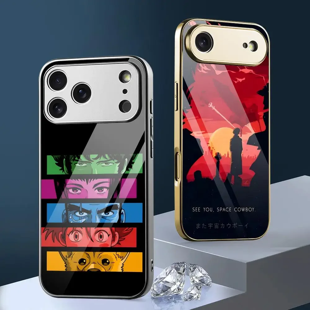 

C-Cowboy B-Bebop Anime Phone Case For iPhone 17 16 15 14 13 12 Pro Max Plus Electroplated Metal Bumper Shockproof Case