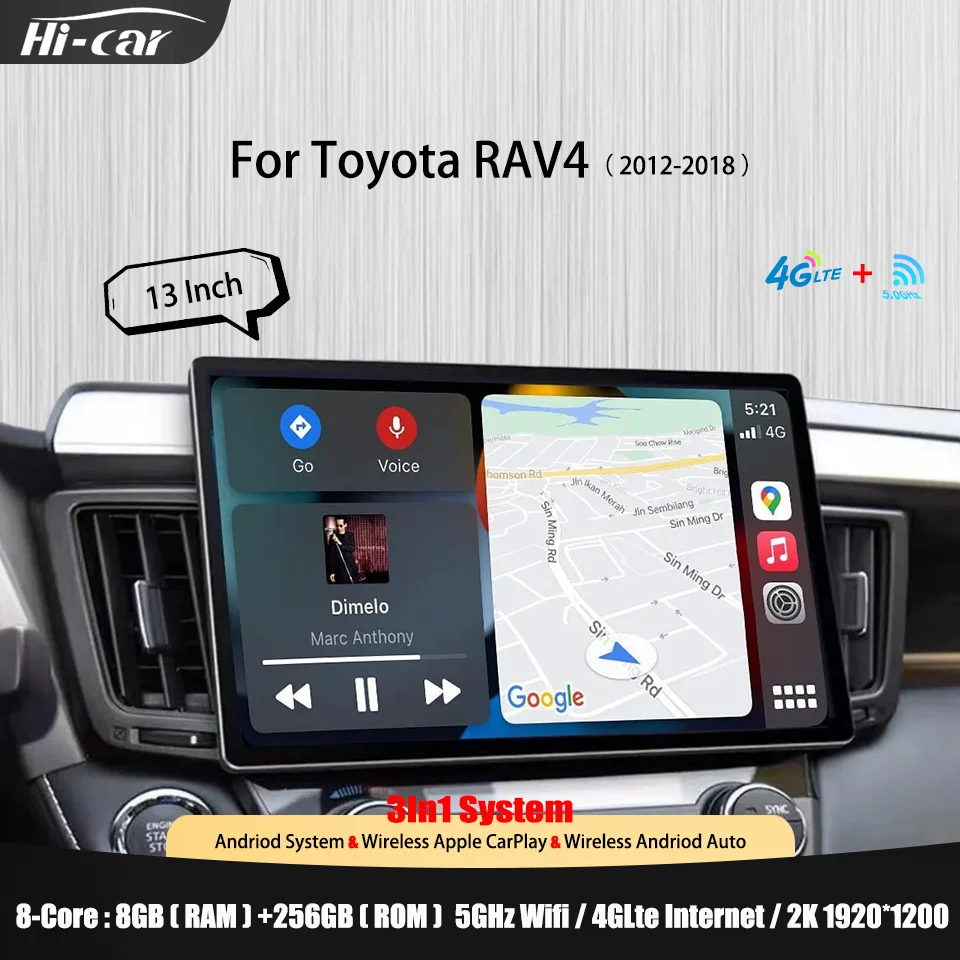 

13" inch Car Android Radio 2 Din 4GLTE+Wifi For Toyota RAV4 2012-2018 Stereo Video Player GPS Carplay Auto Multimedia Stereo