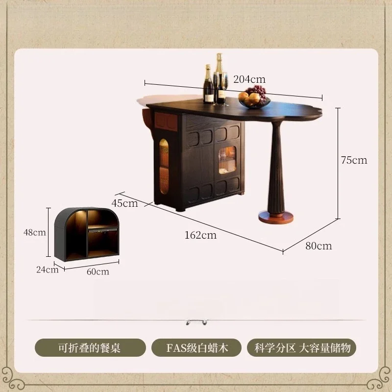 طاولة طعام متكاملة فرنسية، شقة صغيرة من القرون الوسطى، طاولة طعام من الخشب الصلب قابلة للطي