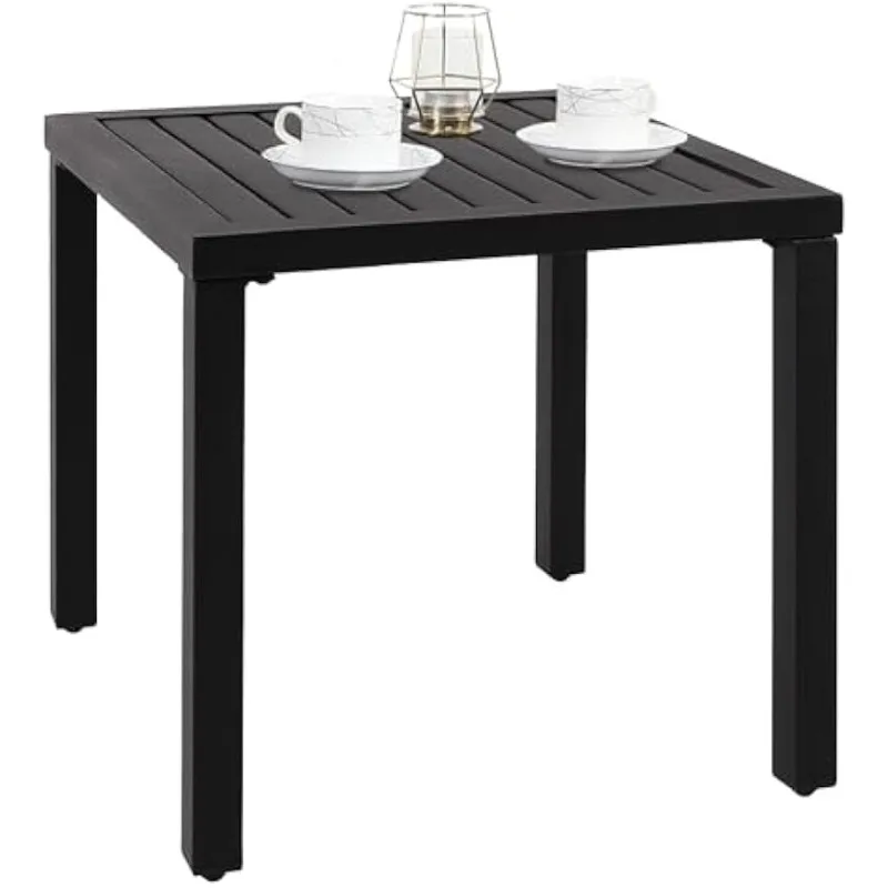 PHI VILLA Indoor Outdoor Small Metal Square Side/End Table, Patio Coffee Bistro Table, Black