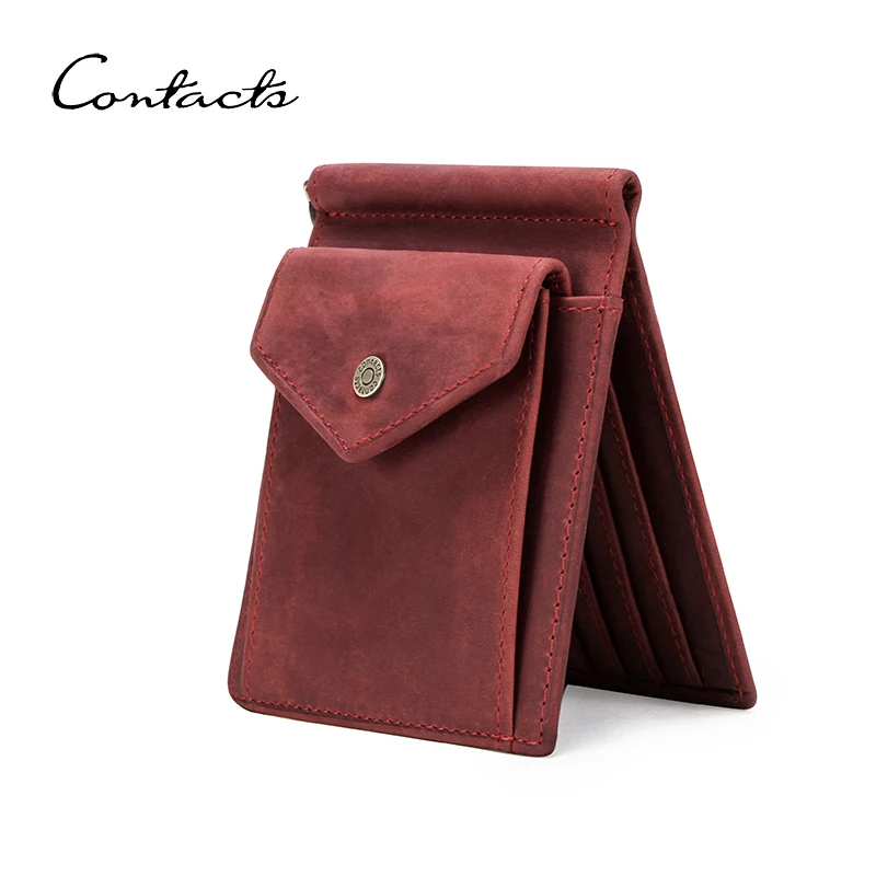 CONTACT'S Oil Nubuck Cow Leather Men Wallet Small Retro Male Credit Card Holder Zipper Coin Pocket Slim Casual Clip For Men