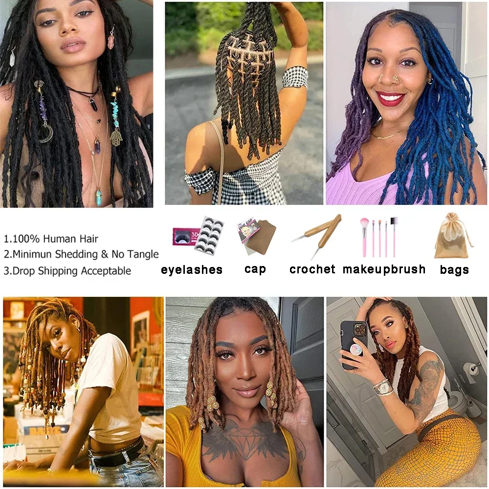 Dreadlock Extensions Human Hair For Men/Women Crochet Braids Organic hair Dread Loc Extensions 0.6 cm Faux Locks Crochet  Hair