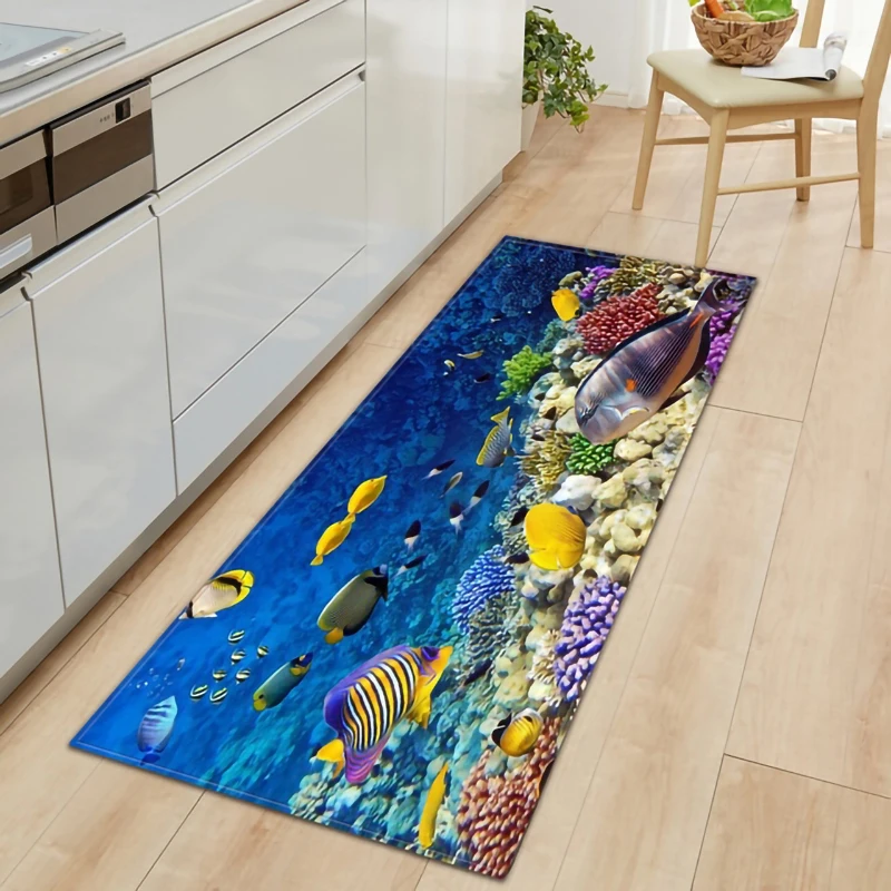 

Modern Ocean Rug for the Kitchen Bedroom Entrance Doormat Home Hallway Floor Decoration Living Room Carpet Wood Grain Bath Mat