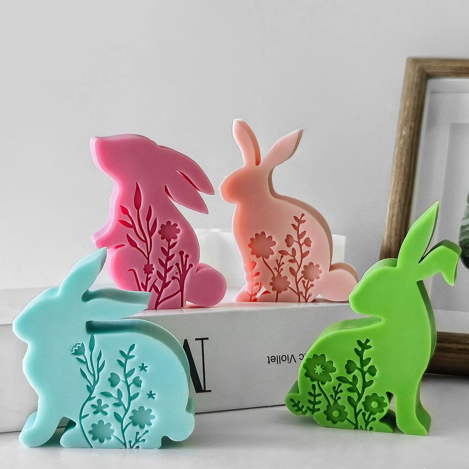 2D Flower Rabbit Candle Silicone Mold Relief Plant Flower Candle Mold Easter Rabbit Cake Chocolate Silicone Mold Soap Molds 2025