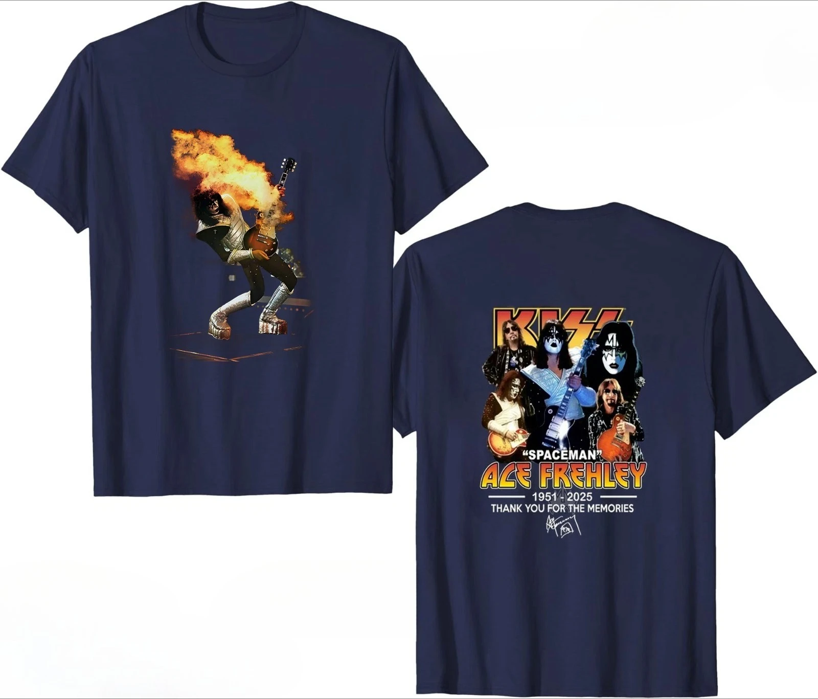 Hot Ace Frehley Spaceman Legendary 1951-2025 تي شيرت تذكاري متعدد الألوان فاخر راقي لكل من الرجال والنساء قمة Y2k للصيف #3