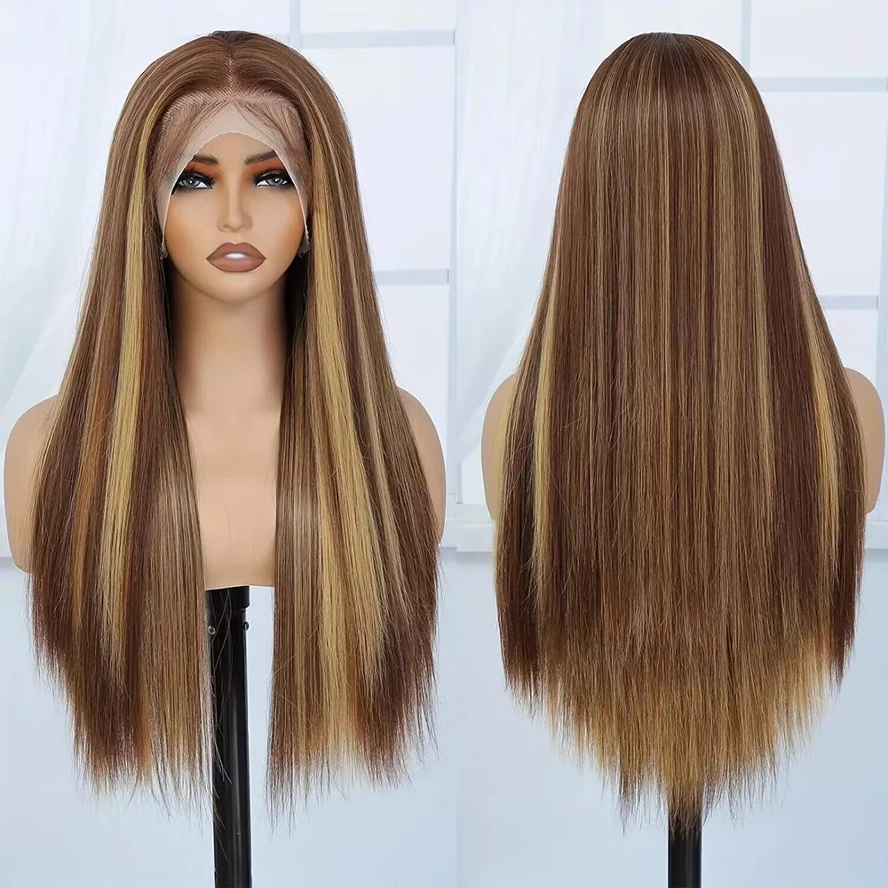 Peruca dianteira do laço para mulheres, destaque o cabelo humano brasileiro, loira ombre colorida, peruca frontal de renda HD, 13x4, 36 ", 4/27