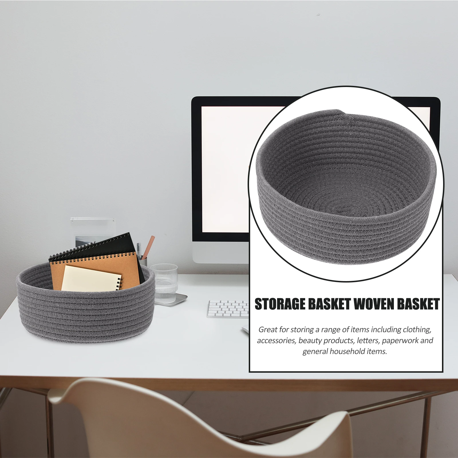 

Large Cotton Rope Storage Basket Woven Decorative Laundry Baskets Household Sundries ganizer White Elegant