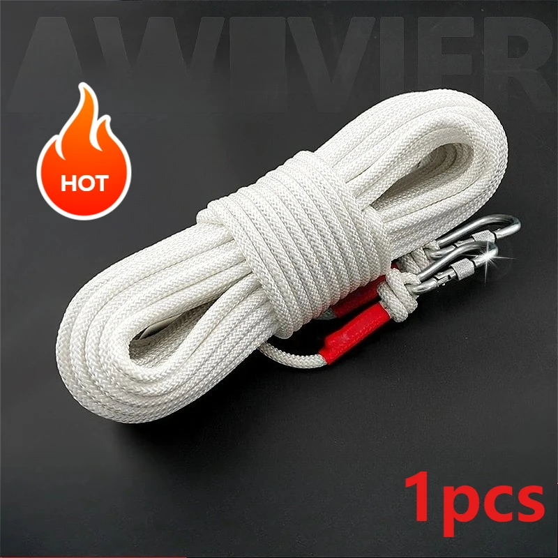 Safety Rope with Double Buckle Emergency Escape Rope Outdoor Camping Wear Resistant Climbing Rope Safety Protection Accessories