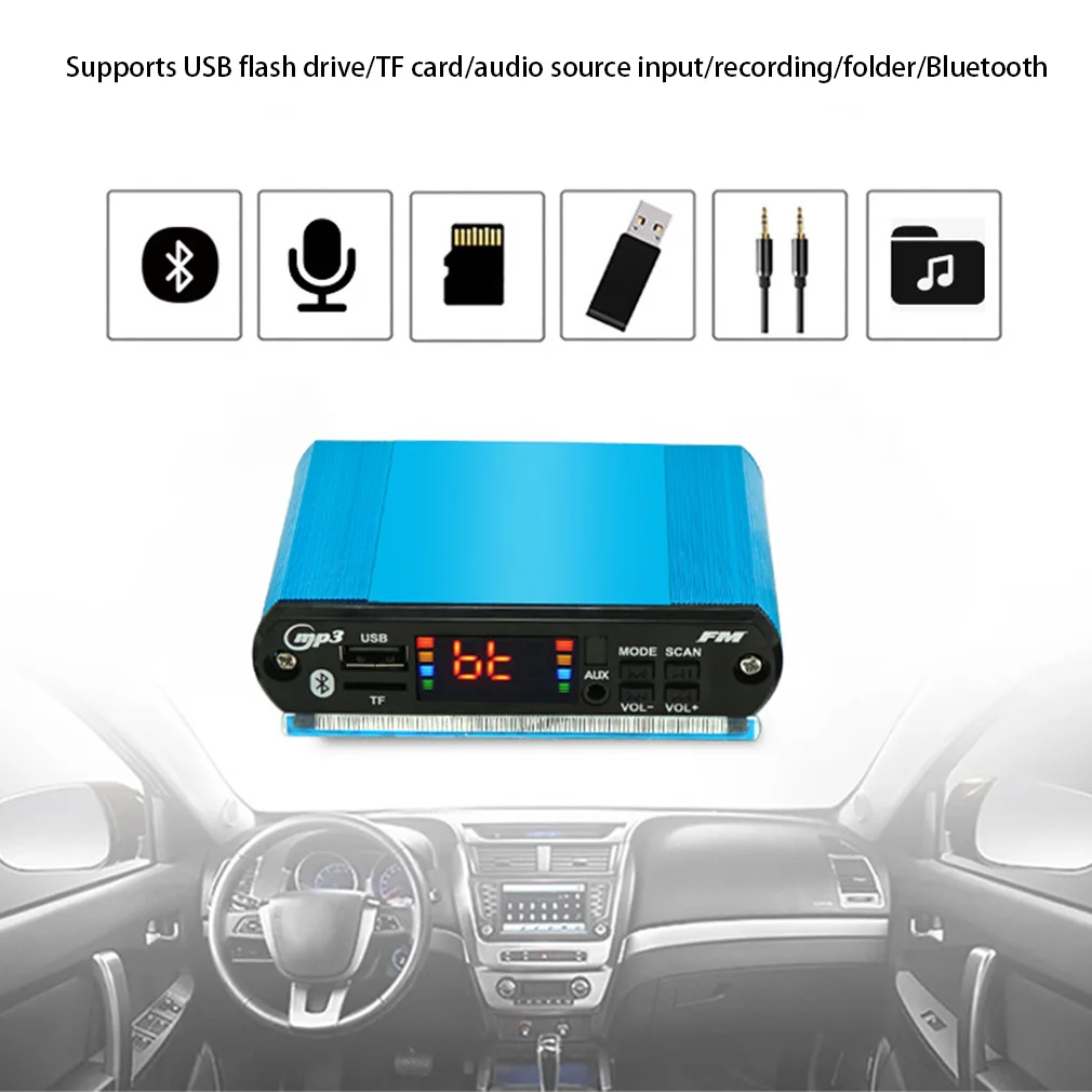 MP3 Player Decoder Board 2*25W Bluetooth Receiver Car Kit with FM Recording Calling Function Color Screen FM Radio Dropshipping