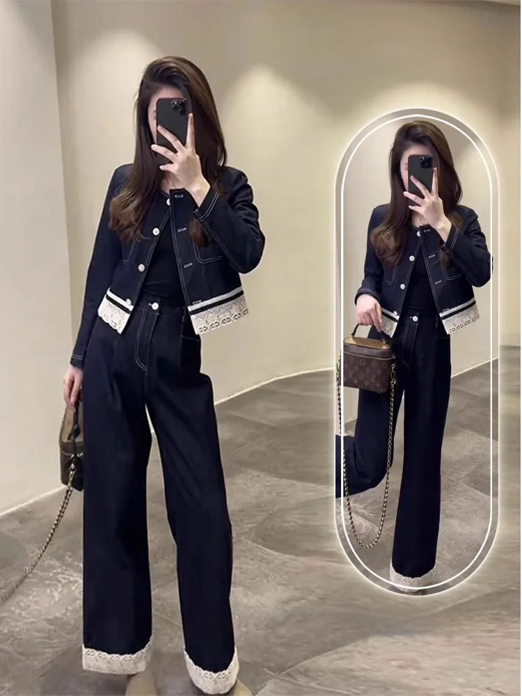 

Spring Fashion plus Size Denim Two-Piece Set Short Style High Waist Slimming Korean Version Commute High Quality Clothing