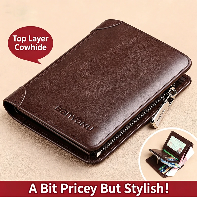 Genuine Leather Men's Short Wallet 2026 New Vintage Cowhide Multi-Functional Large Capacity Purse Driver License Card Holder
