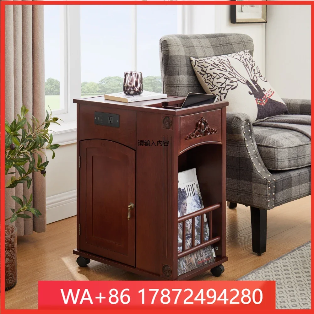 Powered Traditional End with Station, Narrow Side with USB Ports and Outlets, Nightstand with Storage