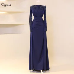 Ciynsia Full Sleeves Mermaid Evening Dresses for Women 2024 New Beading Satin High Neck Formal Dress Real Picture Prom Gowns