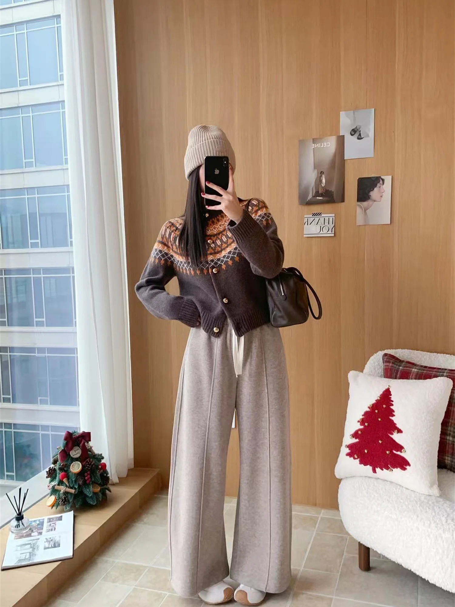 

Утепленные фланелевые брюки с широкими штанинами, прямые повседневные брюки с завязками, асимметричные брюки с высокой талией, длинные зимние брюки для поездок на работу