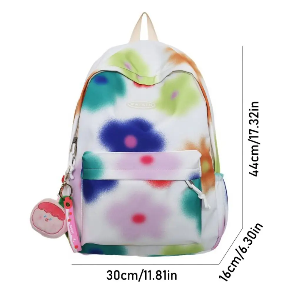 Large Capacity Flower Backpack Korean Style Graffiti Tie-dye Shoulder Bag Creative with Pendant Colorfu Floal School Bag School