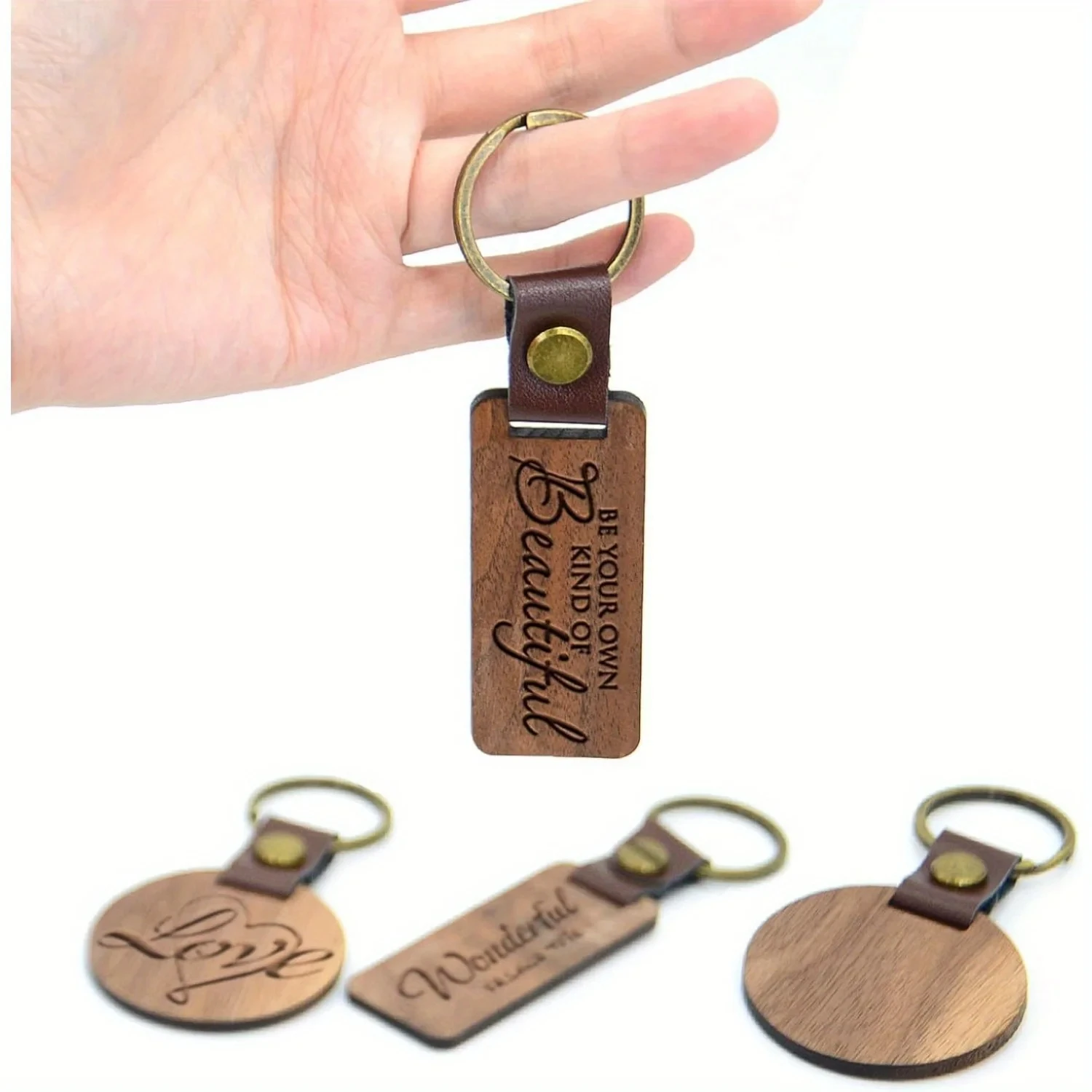 10 PCS Unfinished Blank Walnut Wood Keychain for DIY Crafting, Personalised Logo