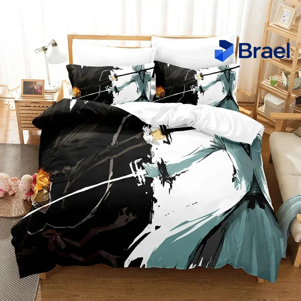 Exquisite Anime Bleach Kurosaki Ichigo Bedding Set,Duvet Cover Bed Set Quilt Cover Pillowcase,King Queen Twin Size Boys Girls Ad