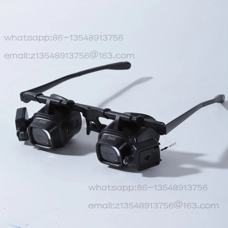 High power 24 times head wearing glasses portable clock repair magnifying glass led light
