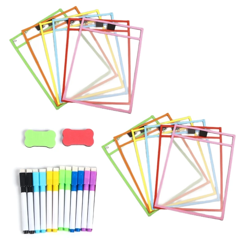 Clear Sheet Protector Teacher School Classroom Reuses Dry Erases Pocket Sleeves