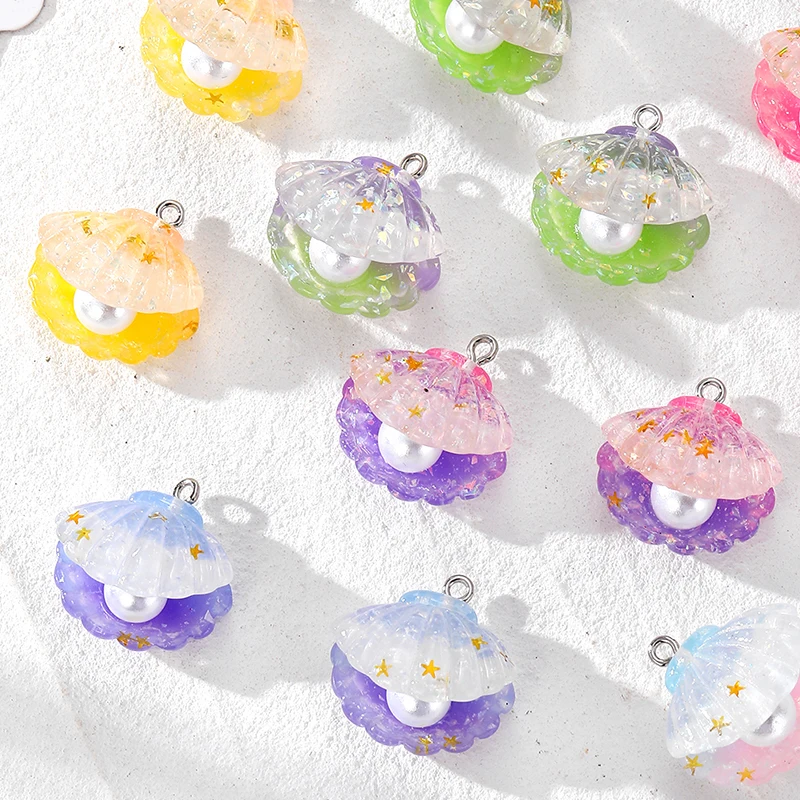 3D Colorful Pearl Shell Resin Charms Bulk Wholesale 10/20Pcs Ocean Pendant Diy For Earring Necklace Jewelry Make Accessory