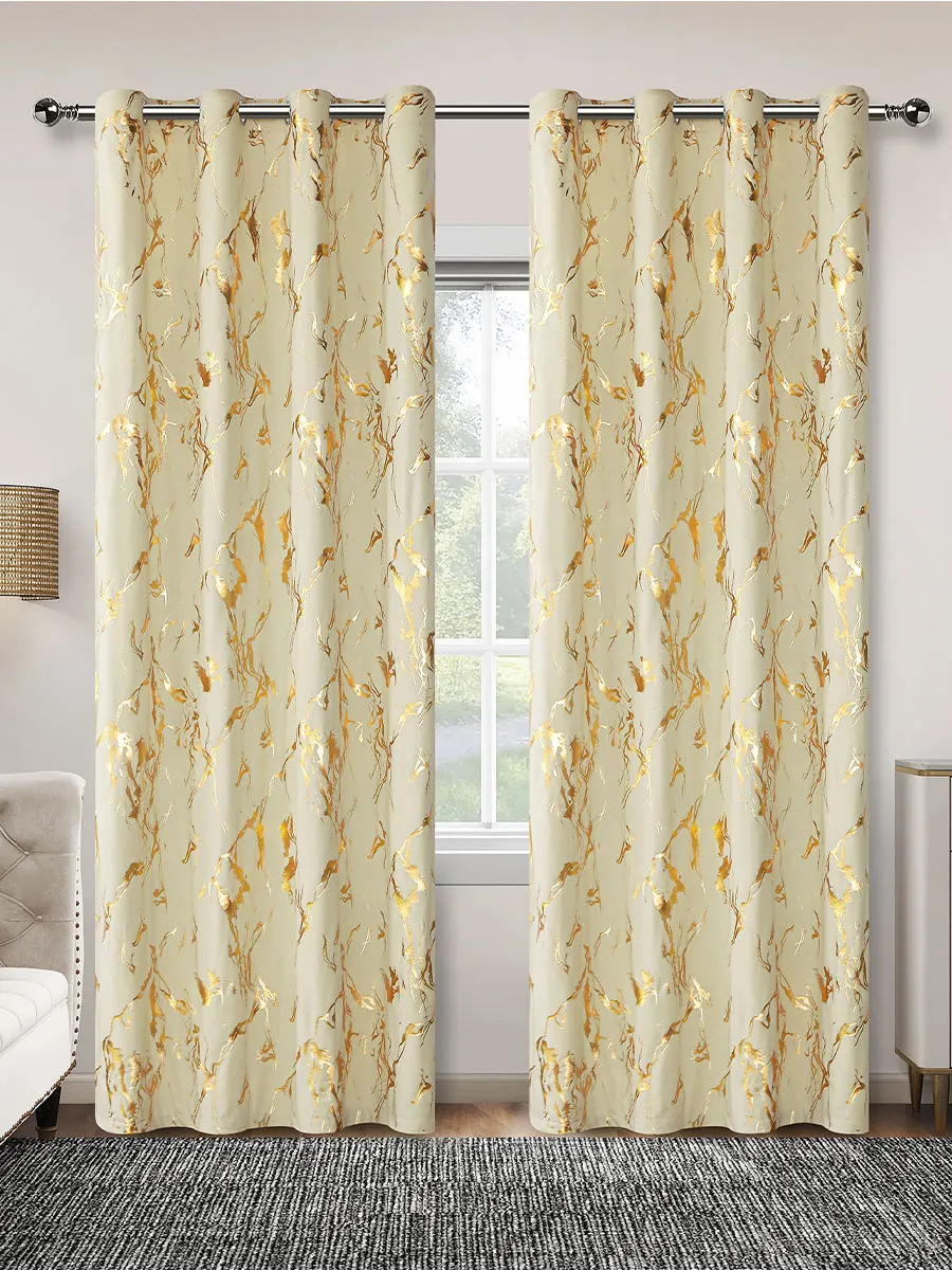 Gold Patterned Curtains for Living Room Bedroom Marble Print 84 Inches Long Modern Room Darkening Thermal Insulated Champagne