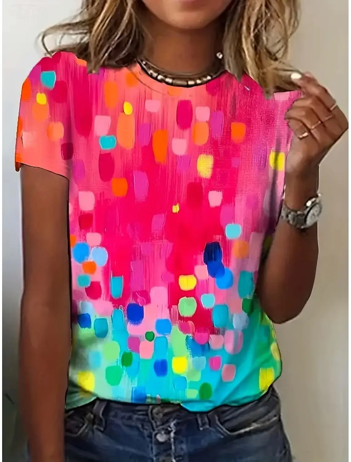 Women's 3D Prints Oil painting T-Shirt Hawaiian Short Sleeve Tee Tops 3D Prints O-Neck T-Shirt Summer hawaii Women's Clothing