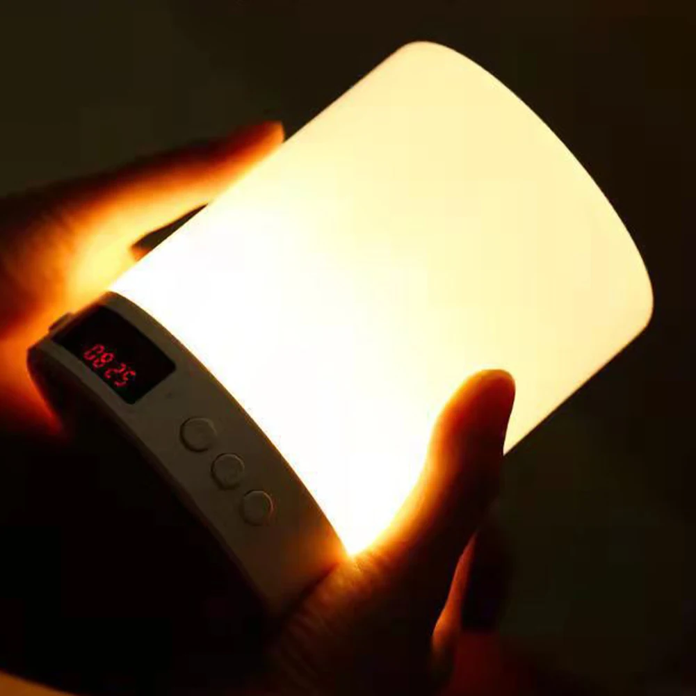 Home Decor Portable Bluetooth-compatible Speaker Night Light Gift Lamp Color Changing Touch Control Alarm Clock Wireless Bedside
