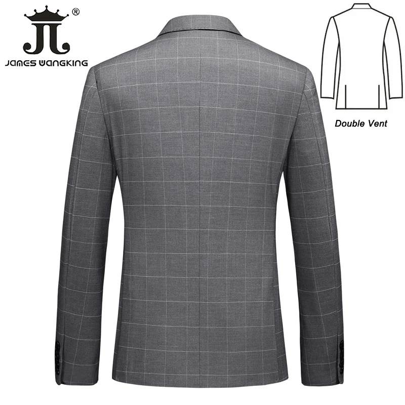 ( Blazer + Vest + Pants ) High-end Boutique Fashion Plaid Gray Men\'s Formal Business Suit Three-piece Set Groom Wedding Dress