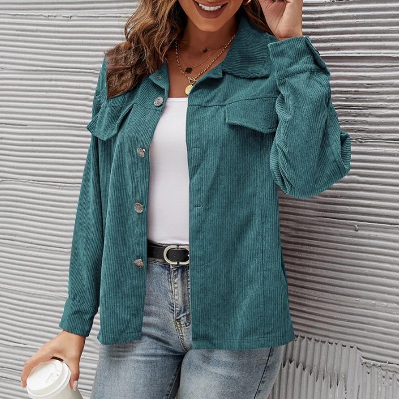 

Casual Single Breasted Women's Shirt Autumn Clothes Vintage Jacket Pocket Corduroy Coat Long Sleeve Cardigan Winter Tops 23745