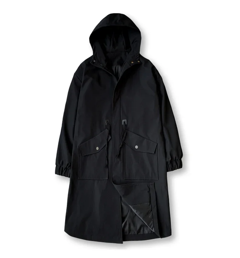 Trenchcoat Herren Neue Mode Armeegrüner Überzieher Männer Casual Windbreaker Einfarbiger Langer Mantel Herren Herbst Homme Schwarz/Khaki/Armeegrün – Detail 11