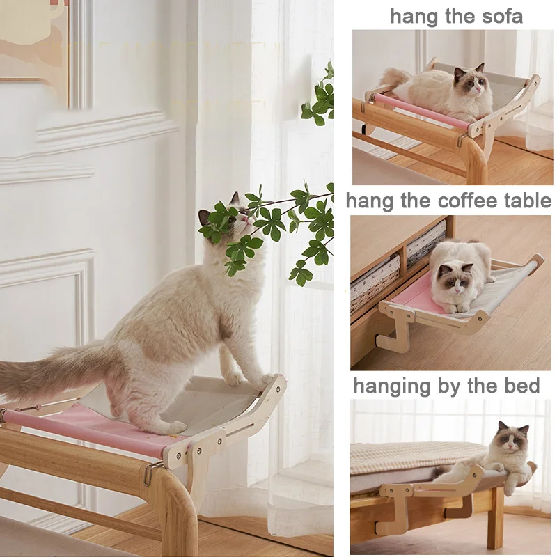 Cat Hammock Bed Hanging Window Balcony Chair Side Kitten Puppy Hammock Hanging Cotton Canvas Easy Washable Pet Bed Bearing 20kg