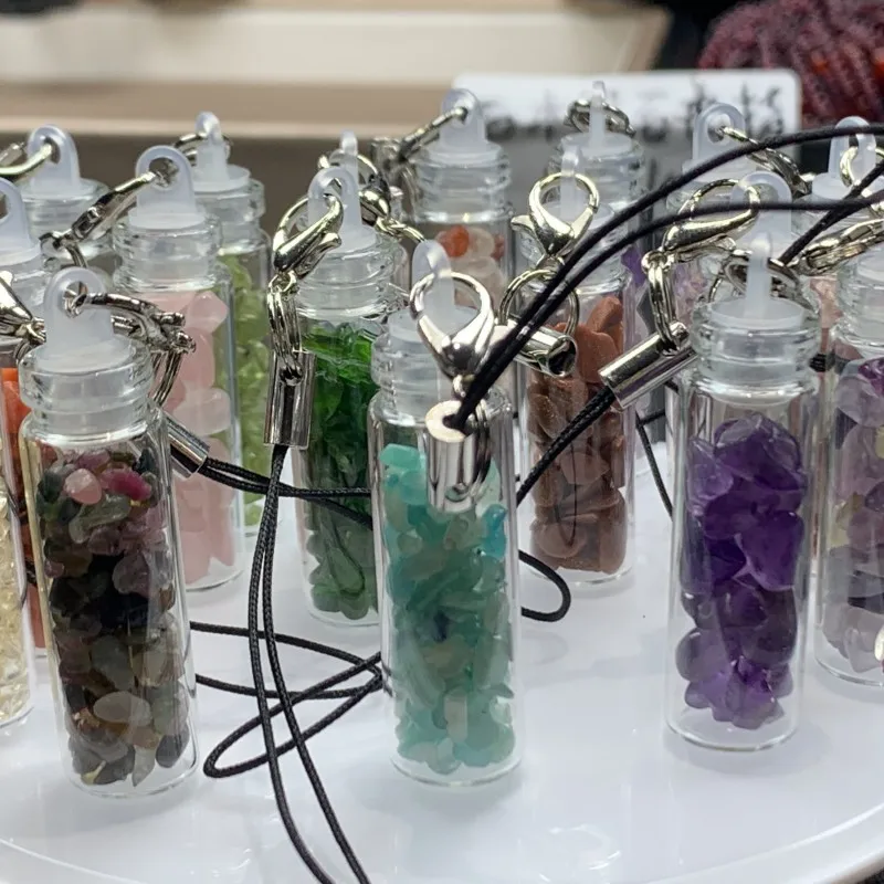 10pcs Mini Chips Bottle Pendant Keychains Natural Stone Decoration Charms Birthday Gift Scene Decoration Random High Quality