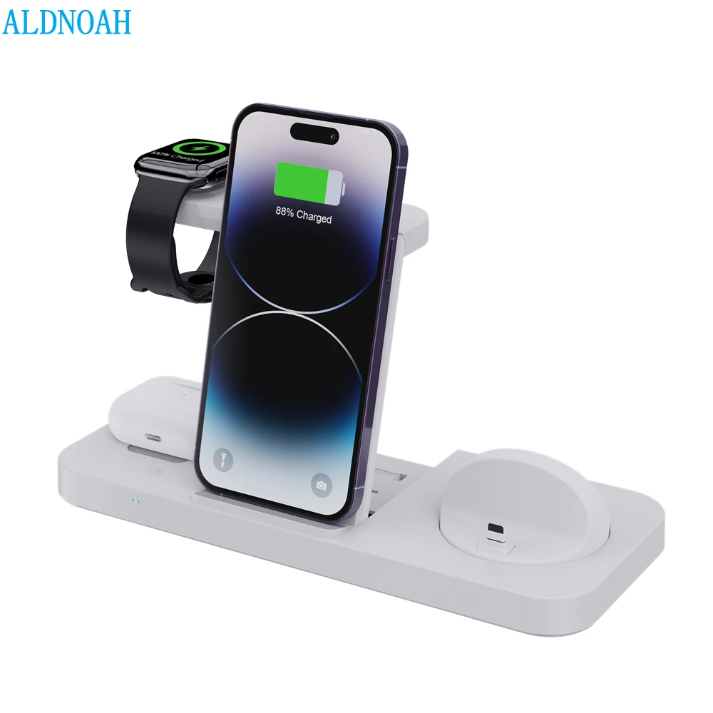 15W 6 in 1 Wireless Charger Stand Pad For iPhone 14 13 12 11 Pro Max Apple Watch 8 7 Airpods Pro Fast Mobile Phone Charging Dock