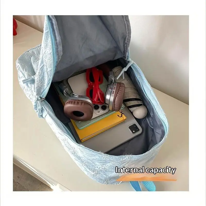 Nylon-Rucksack mit süßem Schleifenmuster, großes Fassungsvermögen, leicht, mehrere Taschen, Schultasche, lässiger Alltagsrucksack für Studenten und Pendler – Detail 13