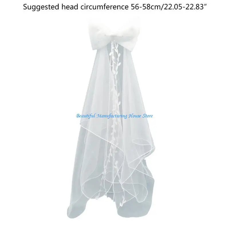 E56A حجاب الزفاف من تول الزفاف مع مستلزمات العروس الأنيقة من اللؤلؤ والعقدة على شكل فيونكة #6