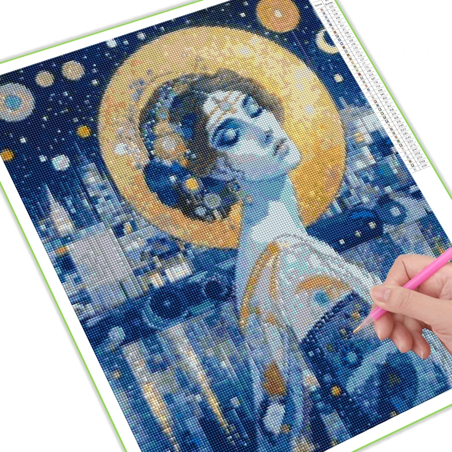 Fullcang Diy Diamond Painting Complete Kits New Collection Moon Goddess Full Rhinestone Art Mosaic Embroidery Girl Wall Decor