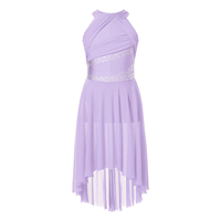 Girls Ballet Soft Dance Wear Sheer Mesh Dress Lyrical Ice Skating Dress Sparkling Rhinestone Stage Performance Leotard Dancewear