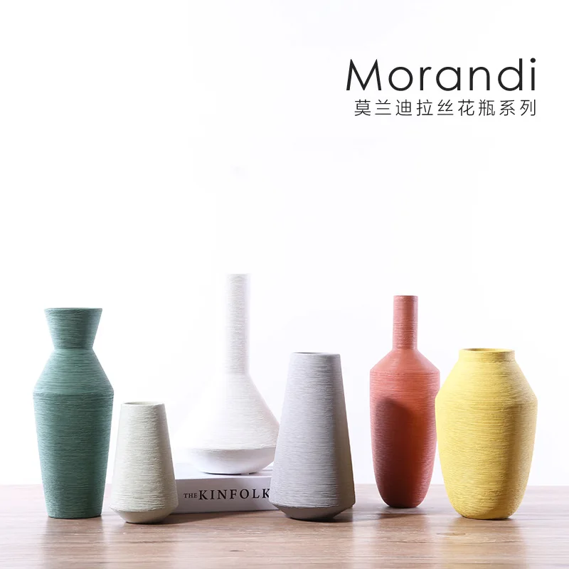 Creative Morandi ceramic brushed vase living room flower arrangement Nordic living room designer soft decoration decoration