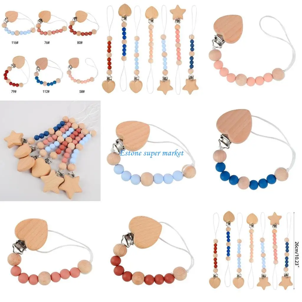 

090B Baby Soother Clip Anti-drop Pacifier Chain Silicone Bead Nipple Hanging Holder