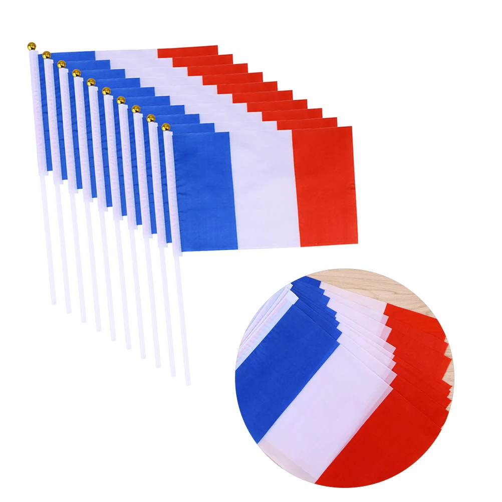 

50Pcs Mini France Hand Waving Flags 14x21cm Gold Ball Stick Exquisite Workmanship Smooth Stitching Cheer