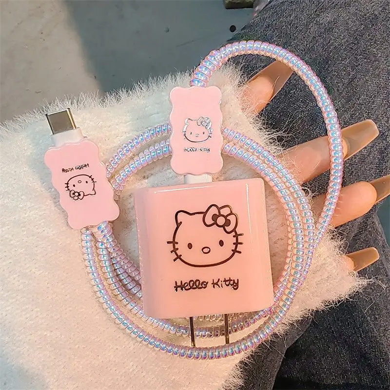 Hello Kitty For 20W 18W iphone Charger Protector Case,3D Cartoon Cute USB Data Cable Protection Case Cable Winder