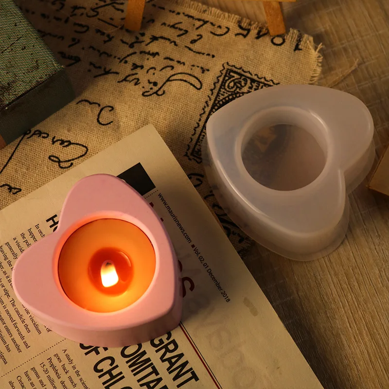 Heart Shape Candlestick Concrete Silicone Mold DIY Cement Plaster Epoxy Resin Candle Holder Mould Handicraft Mold Home Art Deocr